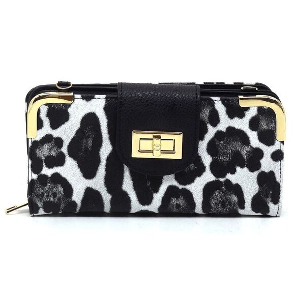 Women's Leopard Print Turn Lock Crossbody Handbag With Detachable Chain Strap - Picture 2 of 4